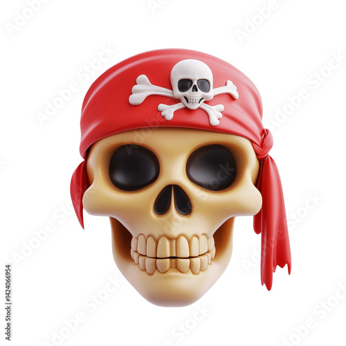 Cartoon Pirate Skull in Red Bandana, 3D Render