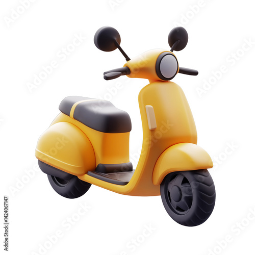 Yellow Cartoon   Scooter, 3D Render, Isolated on White Background