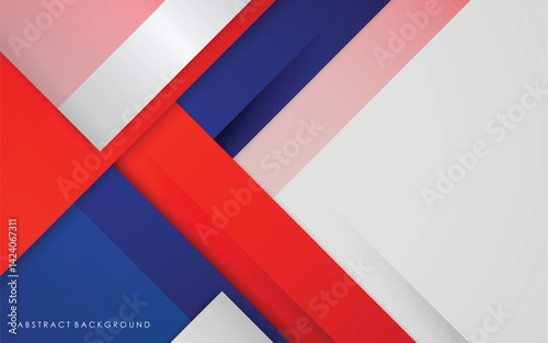 Modern abstract geometric blue, red, white and silver luxury color background