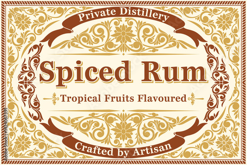 Spiced Rum - ornate vintage decorative label
