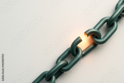 conceptual image of chain links with one broken link glowing symbolizing strength and vulnerability