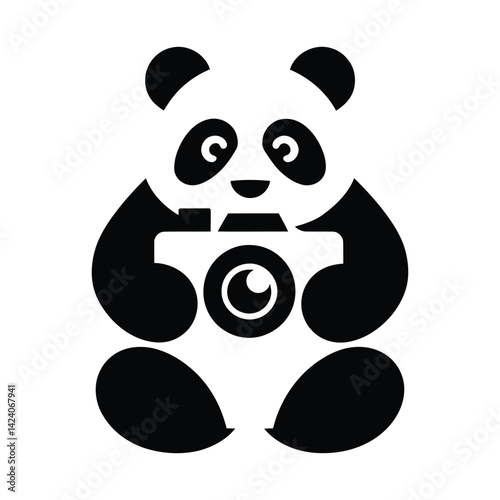 Cute Panda Holding a Camera Perfect for Photography Logo, Panda with Camera Photography Icon
