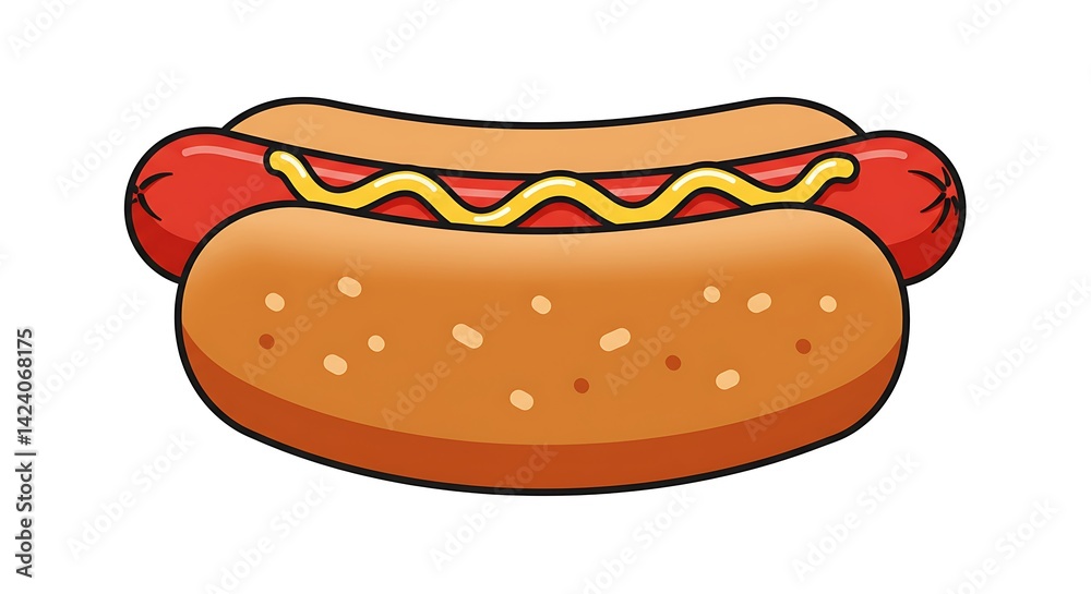 Cartoon Hotdog with Mustard on a Bun Isolated on White Cartoon Hotdog with Mustard on a Bun Isolated on White