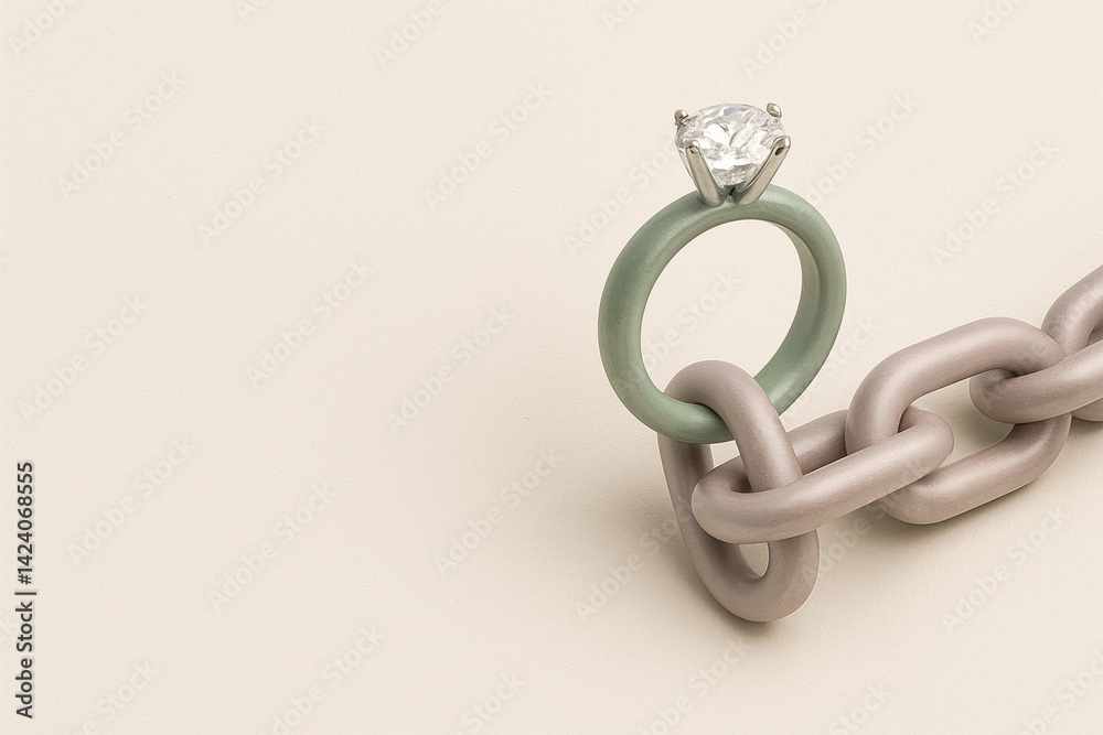 Obraz premium conceptual image of diamond ring intertwined with chain links symbolizing connection and elegance