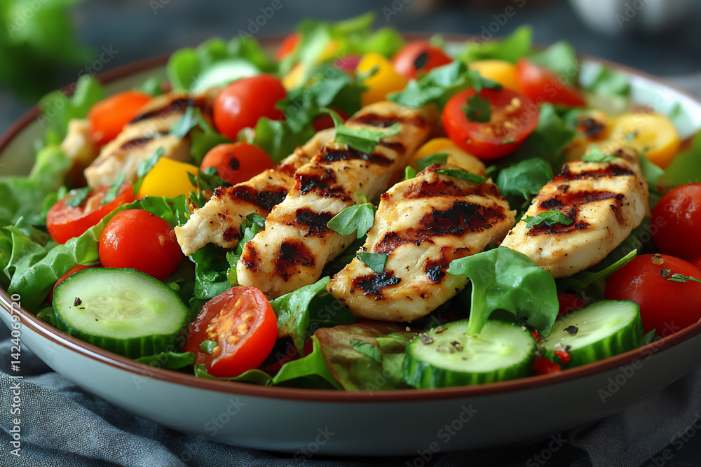 salad with grilled chicken and fresh vegetables, salad with grilled chicken and fresh vegetables,