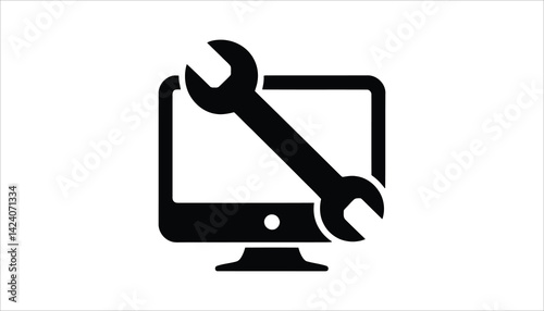 Computer Repair with Wrench, Tech Support Icon photo