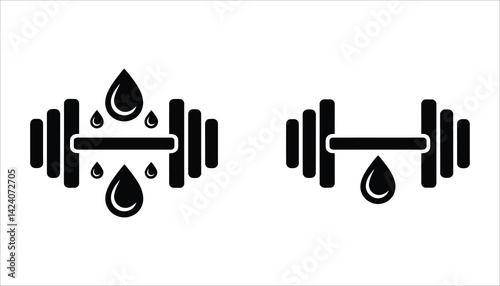 Weightlifting Icon with Water Droplets, Fitness and Sweat Concept