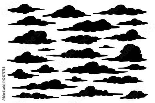 Set of clouds silhouette, Clouds isolated on white Background