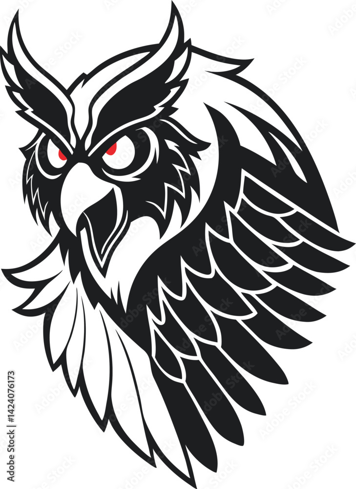 Obraz premium Owl Silhouette Vector Illustration - Elegant and Mysterious Bird Design for Wildlife and Creative Projects.