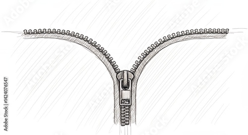 Detailed grayscale zipper illustration mechanical fastener design element