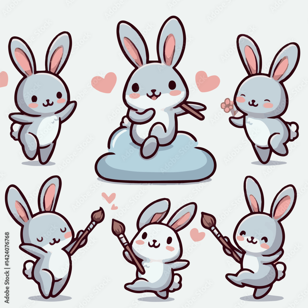 Fototapeta premium set of funny rabbits