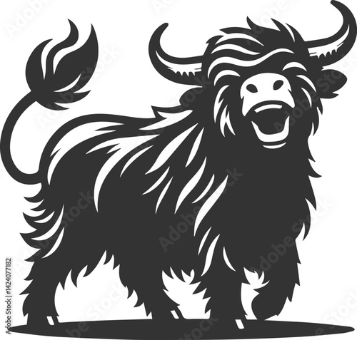 Laughing highland cow animal silhouette