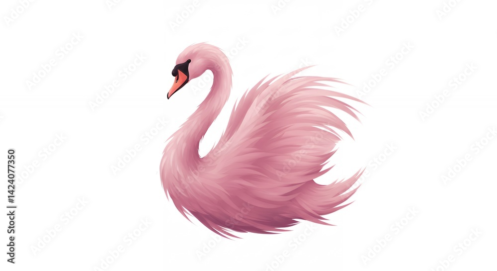 Fototapeta premium Elegant pink swan illustration soft feathers delicate painterly style