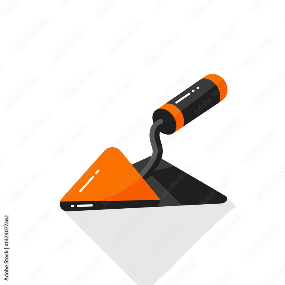 Trowel tool icon in flat design with orange and black colors  
