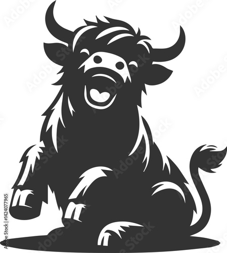 Laughing highland cow animal silhouette