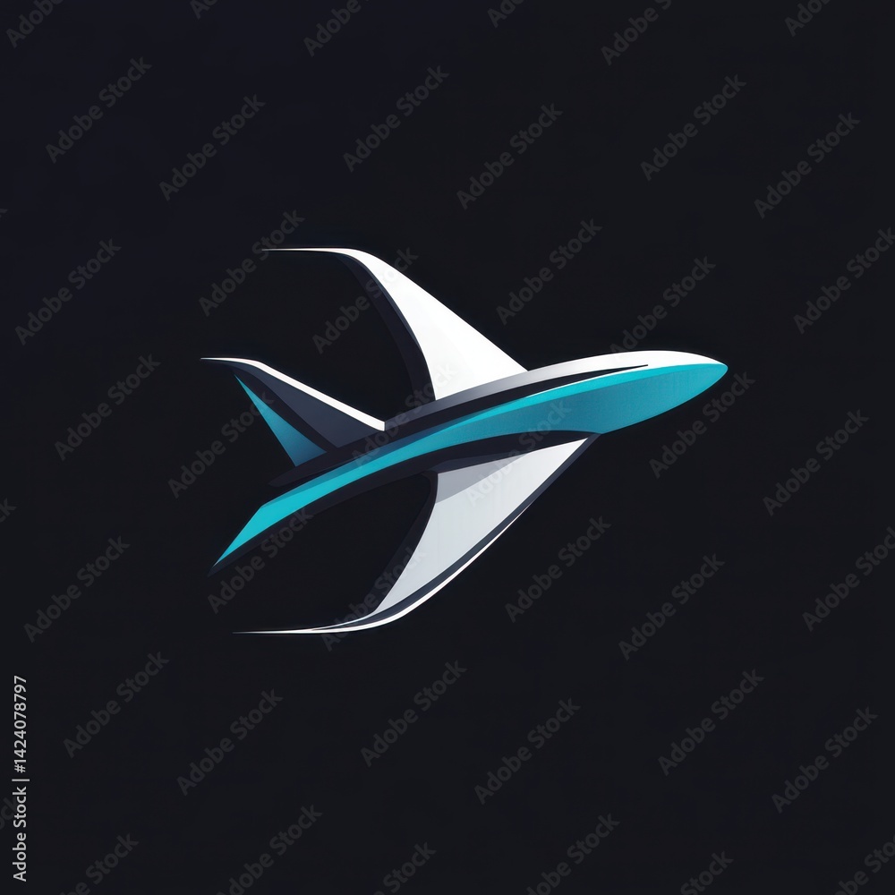 Obraz premium Modern stylized airplane with blue and white body on dark background