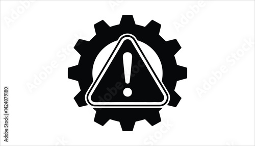 Warning Icon with Gear, Industrial Alert Symbol photo