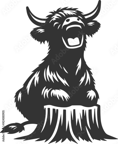 Laughing highland cow animal silhouette