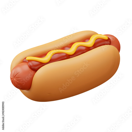 A Delicious 3D Render of a Classic Hot Dog with Mustard on a White Background