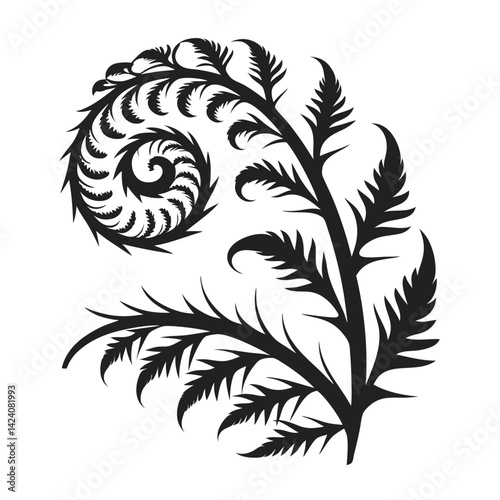 Curled Fern Leaf Silhouette Vector