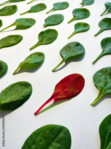Spinach pattern background on white. Top view