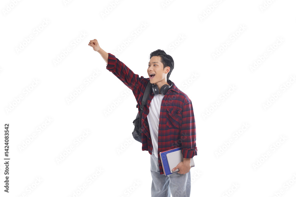 Fototapeta premium portrait of asian male student posing on white background