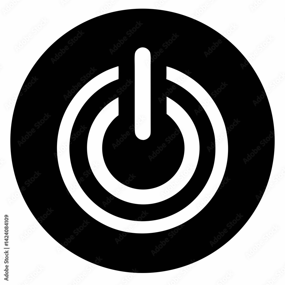 Power On Off Button vector silhouette black design white background Power On Off Button vector silhouette black design white background