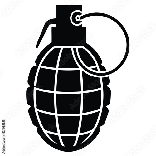 isolated Black vector military hand grenade on white background