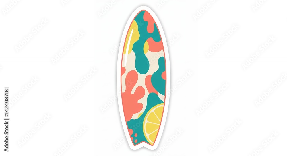 Summer surfboard illustration abstract coral lemon teal design Summer surfboard illustration abstract coral lemon teal design