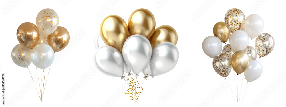 PNG Elegant gold silver balloons, element set on transparent background