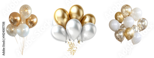 Obraz na płótnie PNG Elegant gold silver balloons, element set on transparent background w salonie
