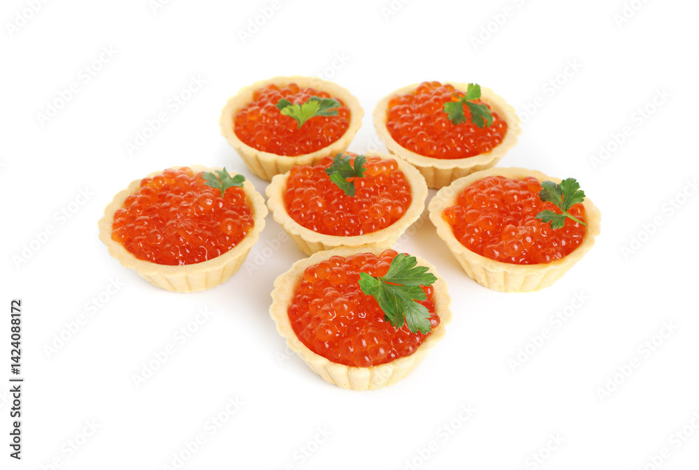 Tartlets with red caviar and parsley isolated on white Tartlets with red caviar and parsley isolated on white