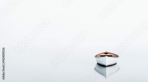 Tranquil white rowboat on placid water