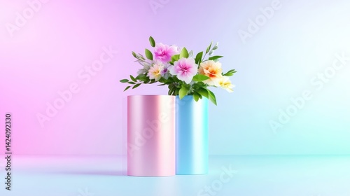 Pastel flowers on modern display stands