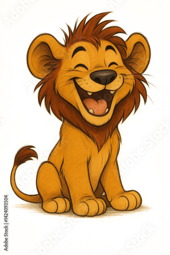 Obraz na płótnie Adorable Cartoon Lion Cub Smiling Happily in Illustration Artwork w salonie