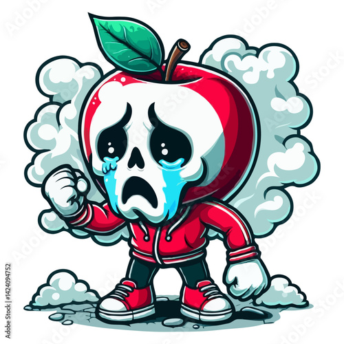 Crying Apple Skull Character Cartoon