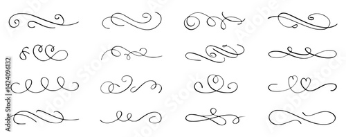 Hand Drawn Decorative Flourish and Swirl Element Set