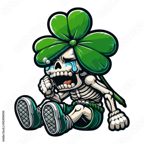 Crying Skeleton with Shamrock