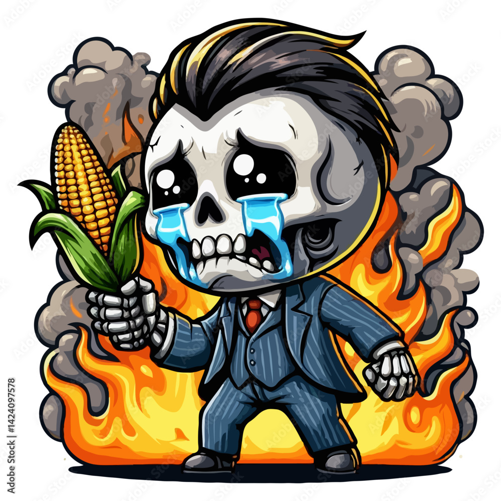Fototapeta premium Melancholy Skull with Corn in Burning World