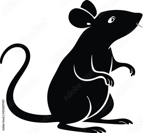 A cute cartoon mouse vector illustration depicts a funny rodent character with a tail and cheese