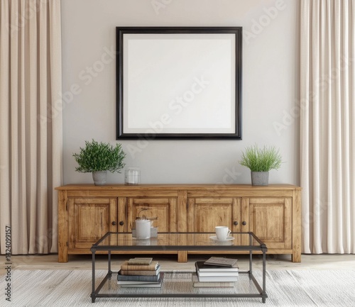 Modern Living Room with Wooden Furniture and Simple Decoration