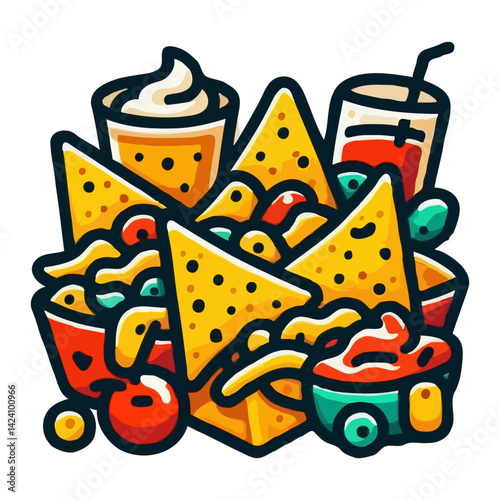 Nachos and Sides Cartoon Illustration
