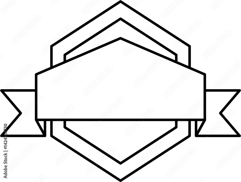 Clean outline ribbon badge in vector style. Perfect for logos, labels, banners, or frames in minimalist projects, vintage-style branding, packaging, and custom messages.