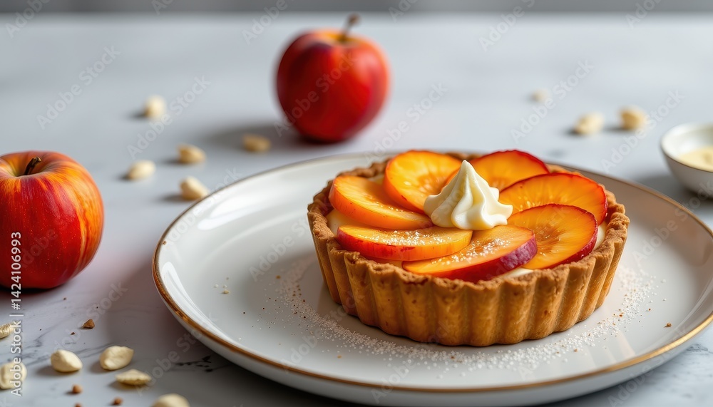 Peach tart with cream topping Peach tart with cream topping