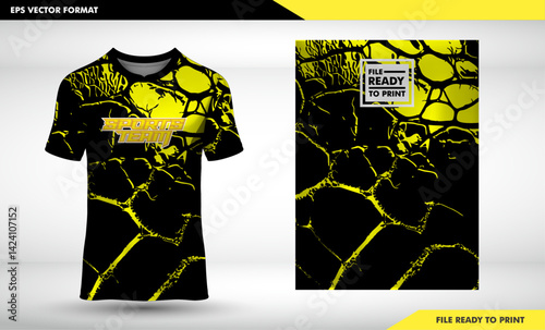 Jersey design, jersey, football, futsal, running, badminton, tennis, exercise, black and yellow grunge