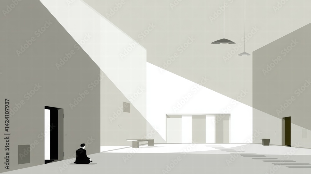 Serene Interior Space with Long Shadows and Minimalist Design Serene Interior Space with Long Shadows and Minimalist Design