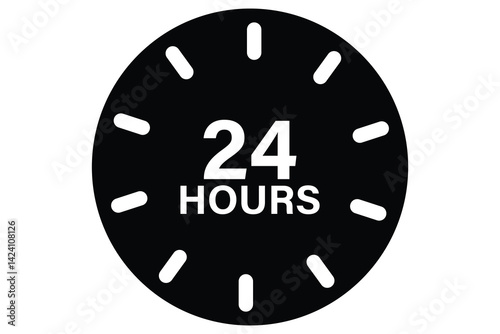 24 hours icon, 24 h vector on white background.
