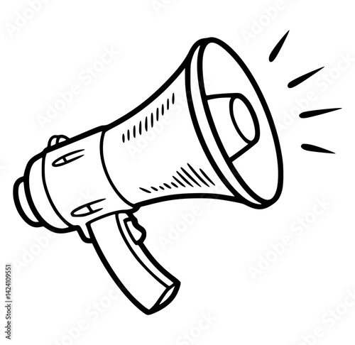 Hand Drawn Megaphone with Sound Lines Illustration