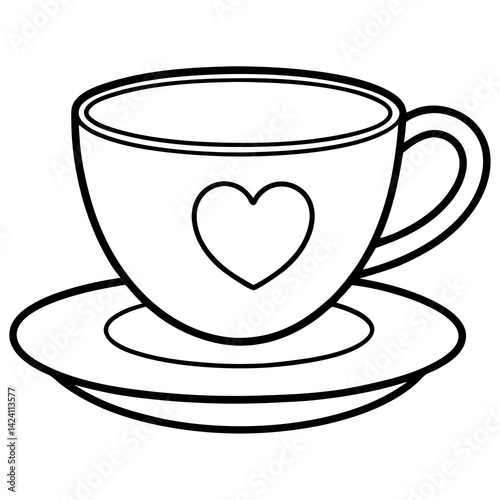 Elegant Teacup & Heart Saucer Outline