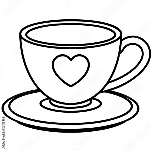 Elegant Teacup & Heart Saucer Outline